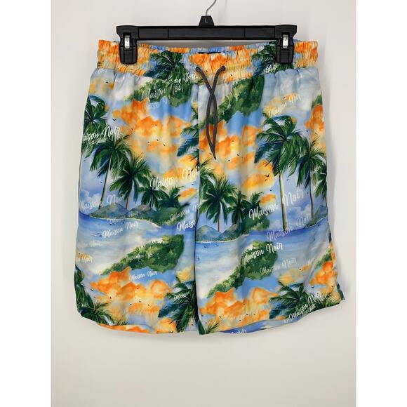 Maison Noir Blue Tan Orange Tropical Island Swim Trunks Shorts Size L Vacation - Picture 1 of 6